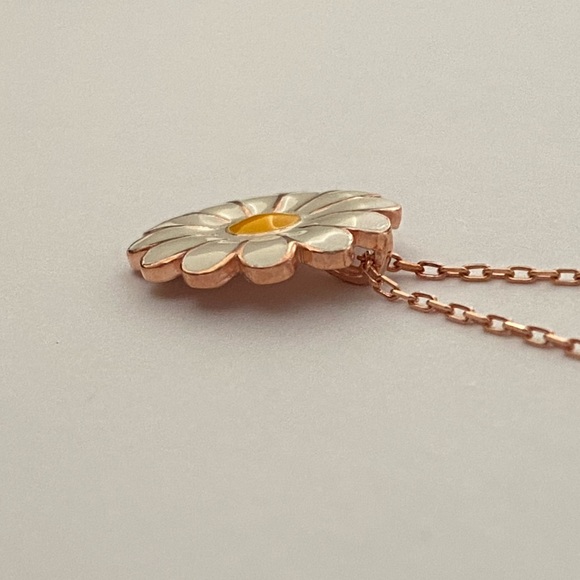 925 Silver daisy handmade enamel necklace 14k rose gold plated - Picture 3 of 4